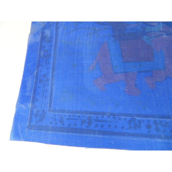 Blue Silk Elephant Folk Art Asian Silkscreen Print 12" X 9" - Picture 11 of 12